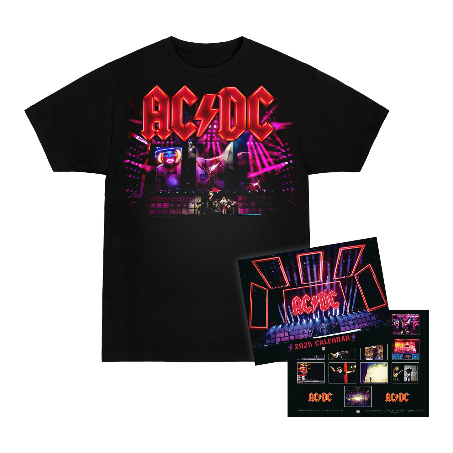 AC/DC 2025 Calendar and Rosie Live in Europe T-Shirt Bundle