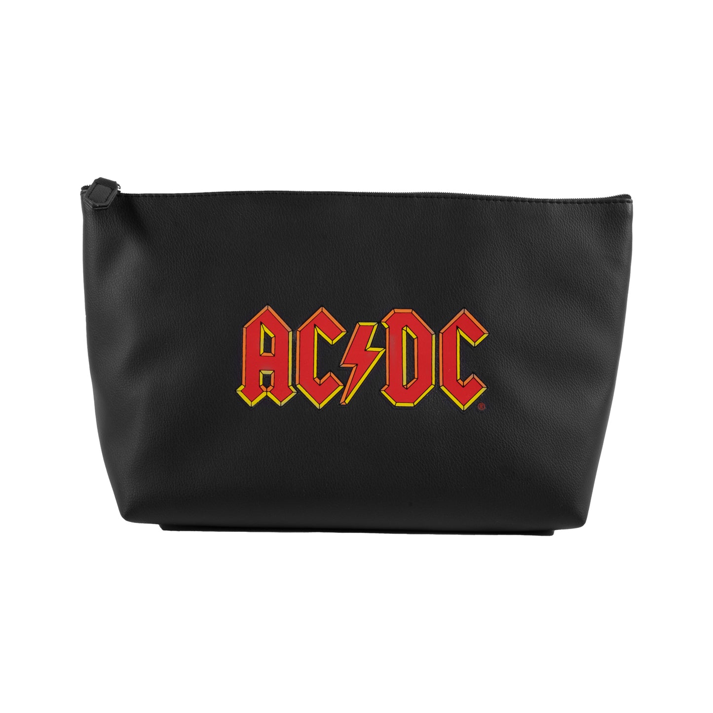 ACDC Makeup Pouch Black Leather Red Orange Logo