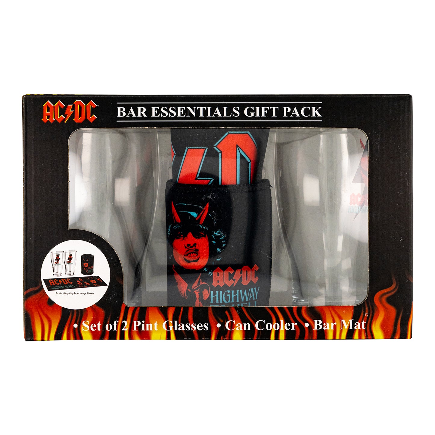 AC/DC Highway To Hell: 2 Glasses, Bar Mat & Can Cooler