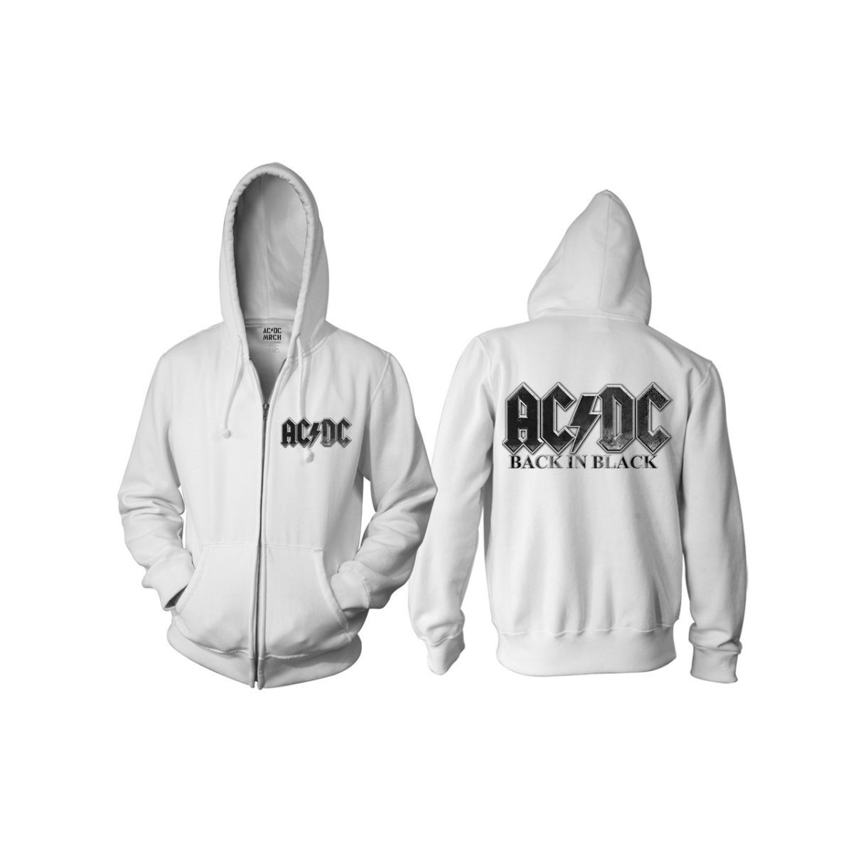 ac/dc gear Back in Black Charcoal Logo White Zip Hoodie