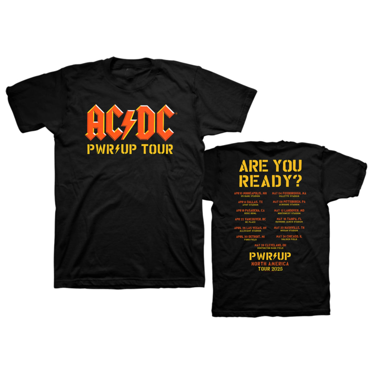 T-Shirt Officiel AC/DC PWR UP Tour Européen 2025 – Rock Classique Léger