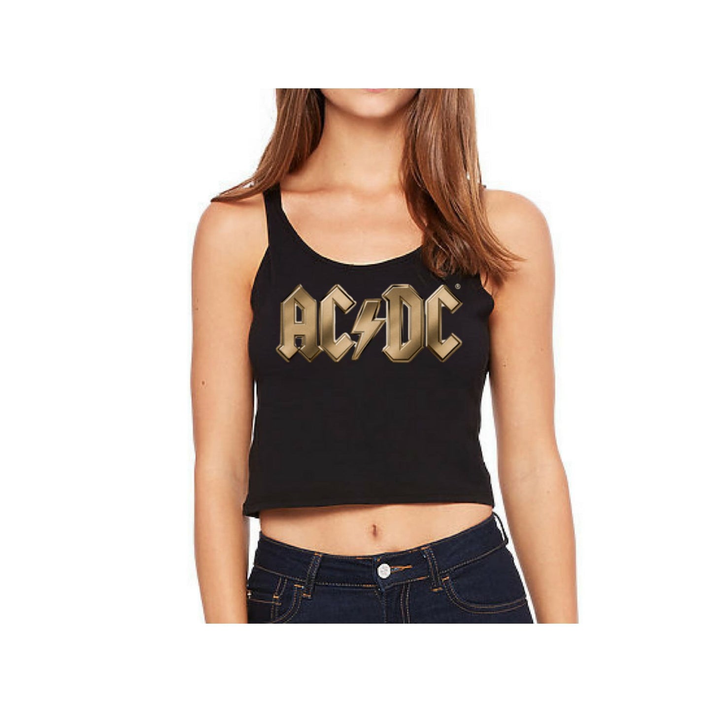 AC/DC Gold Logo Sleeveless Crop Top