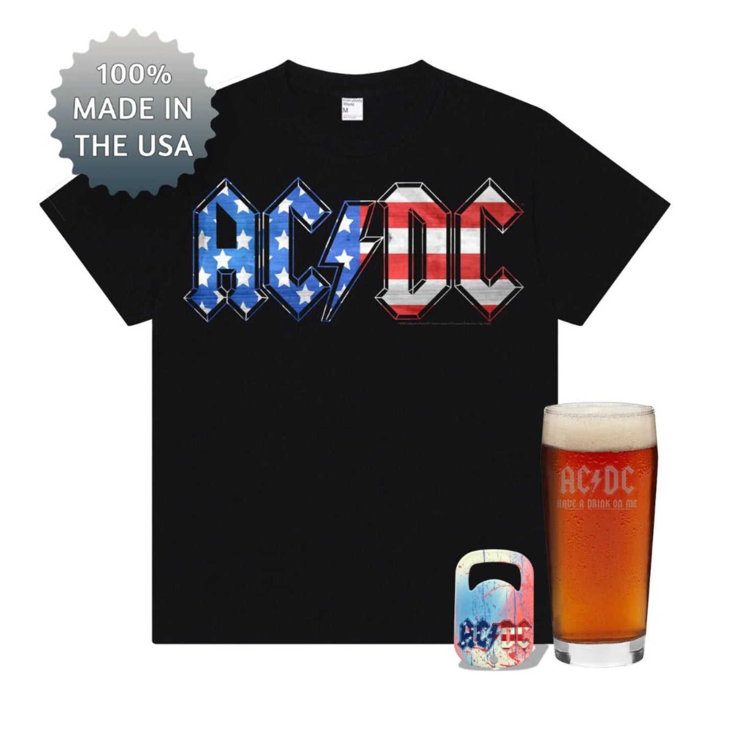 Glass and Old Glory Premium Tee Bundle + Free Bottle Opener