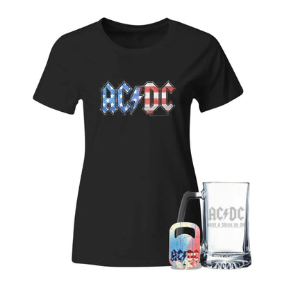 Glass and AC/DC Women's Old Glory T-Shirt Bundle + Free Bottle Opener