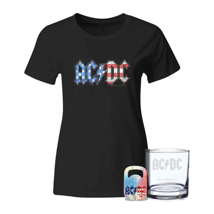 Glass and AC/DC Women's Old Glory T-Shirt Bundle + Free Bottle Opener