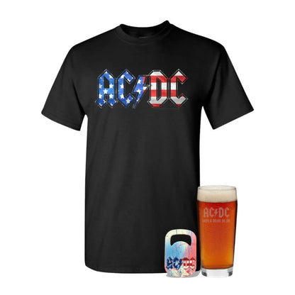 Glass and AC/DC Old Glory T-Shirt Bundle + Free Bottle Opener