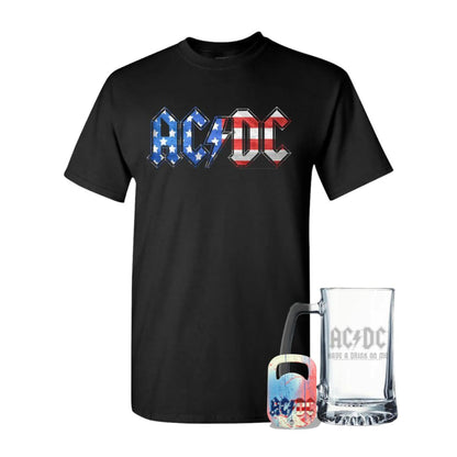 Glass and AC/DC Old Glory T-Shirt Bundle + Free Bottle Opener