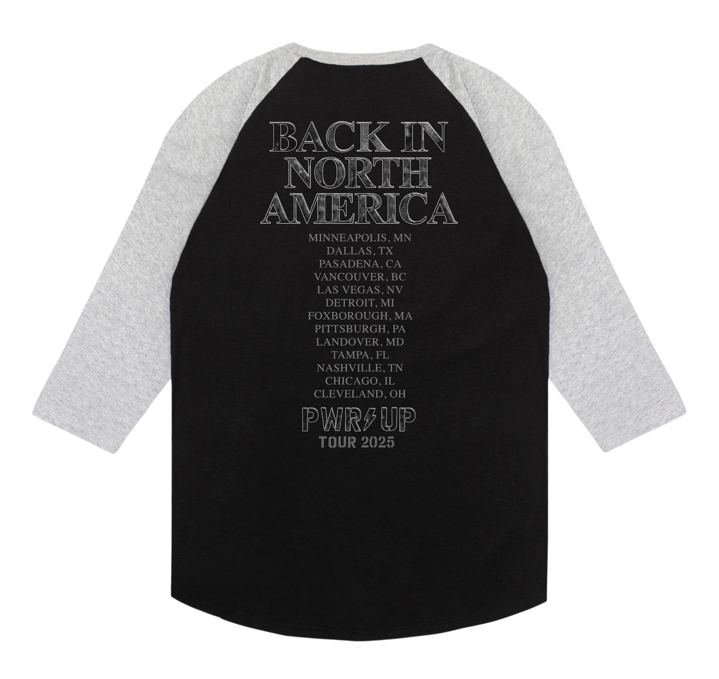 Back in Black PWR UP Tour Black Baseball T-Shirt
