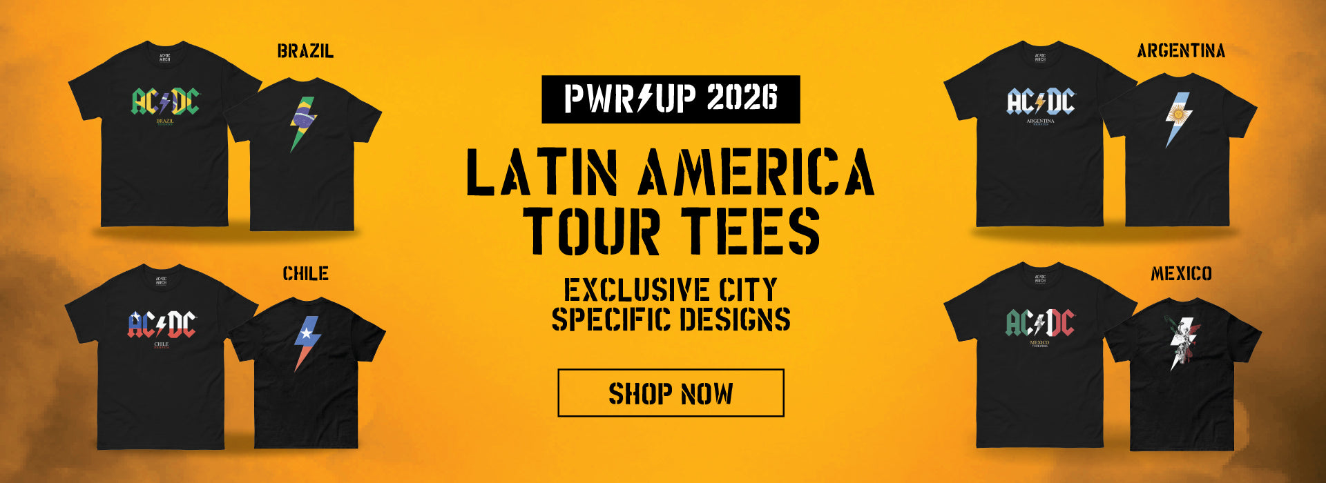 PWR Up 2026 Latin America Tour Tees Exclusive City Specific Designs. Shop Now